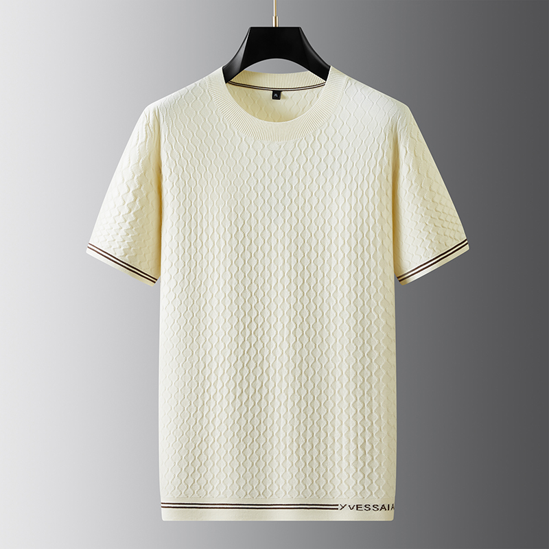 时尚百搭男士轻奢潮流纯色秋季华夫格圆领男休闲短袖针织打底衫FP