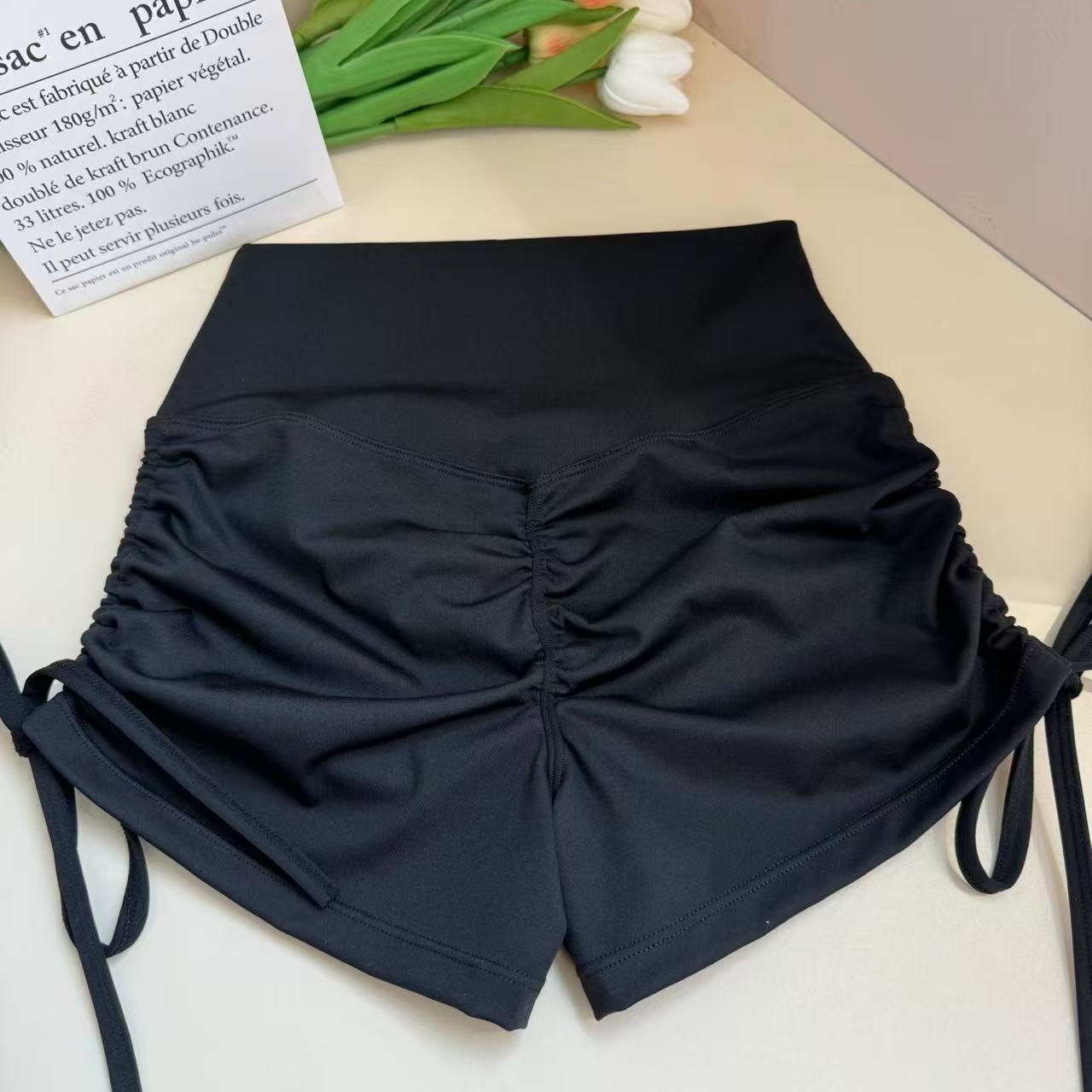 新款速干抽绳高腰提臀女休闲运动短裤外穿健身瑜伽三分裤跑步