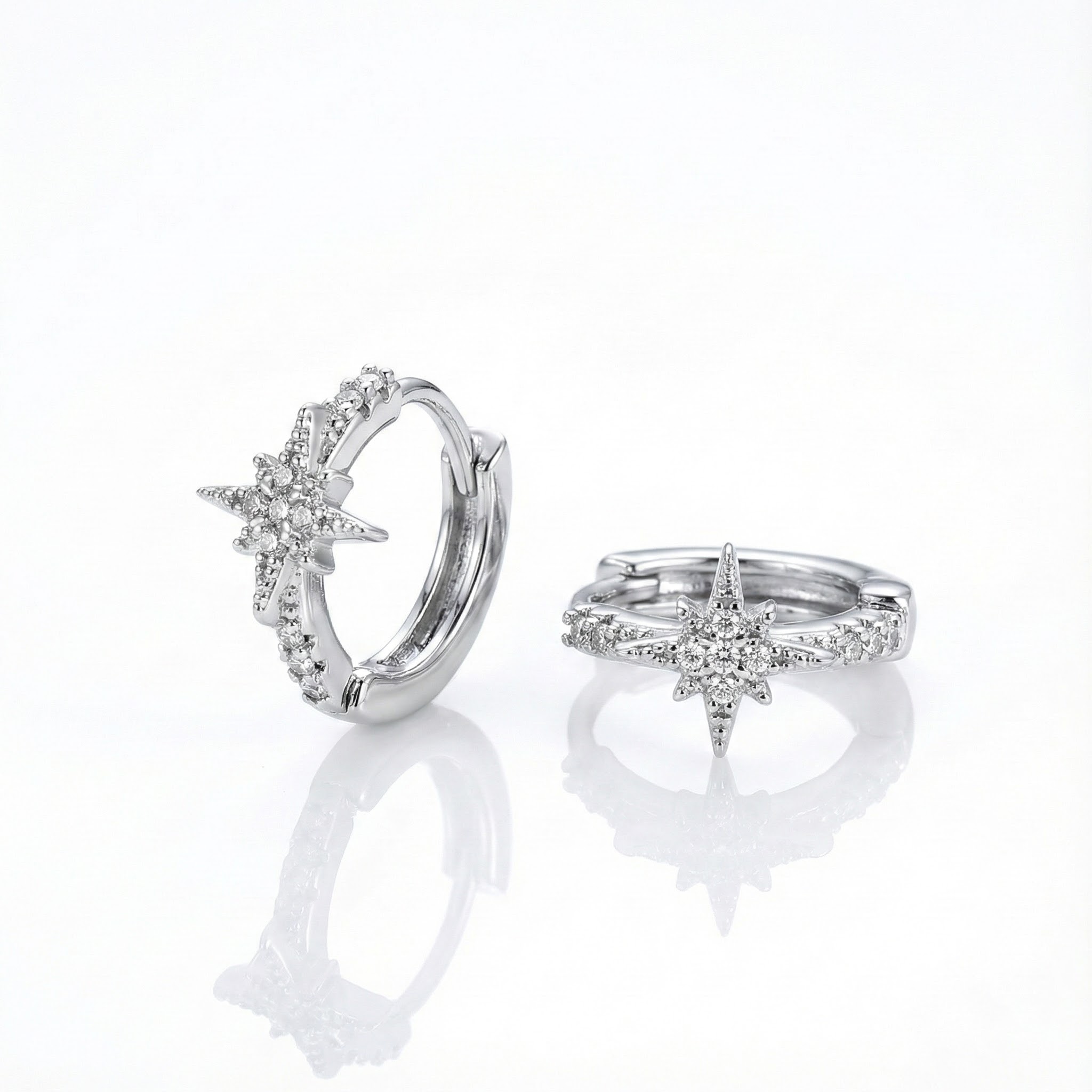 铜合金耳饰 BTSP S925银针镶钻八芒星耳扣轻奢气质星星耳环耳饰