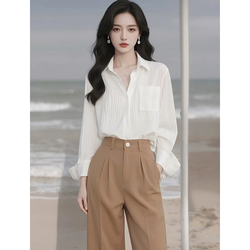 春季穿搭一整套干练气质盐系炸街高级感小香风白色休闲衬衫套装裤