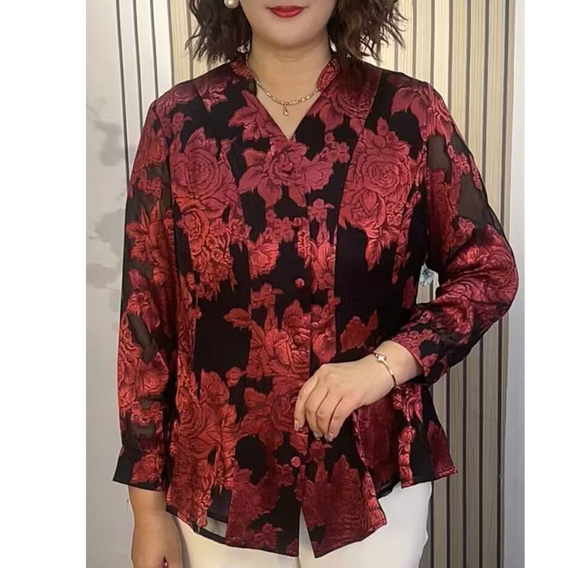 5472大码女装高贵气质剪花衬衫秋季法式200斤气质衬衣长袖小衫