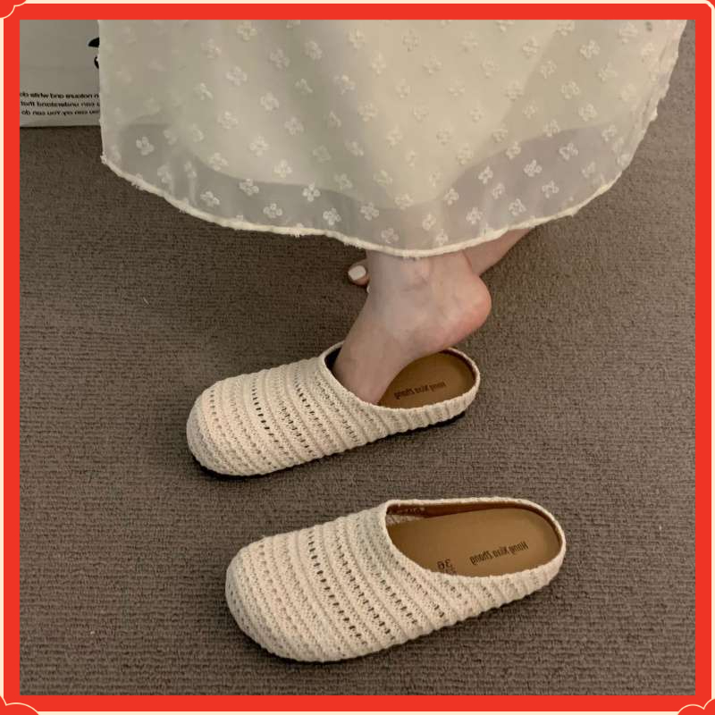 法式小众手工编织镂空透气BNKX包头半拖鞋女夏外穿罗马风厚【多达】