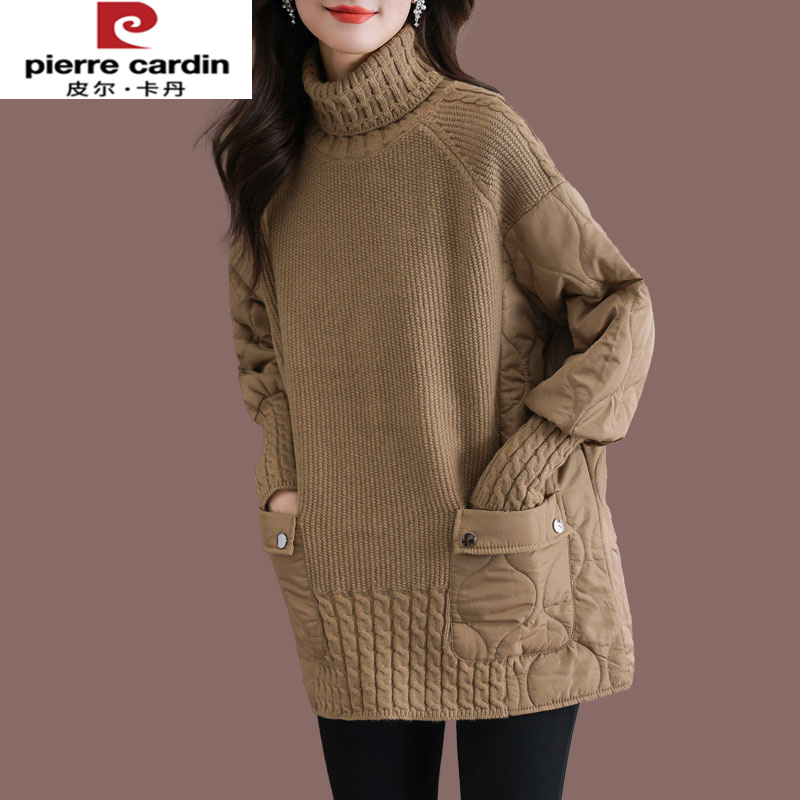 皮尔卡丹今年流行的高领羊毛衫女秋冬新款保暖拼接毛衣内搭