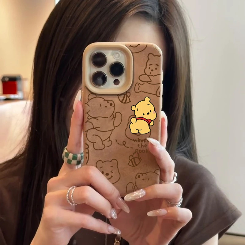 维尼熊适用苹果15promax手机壳iphone16高级感14pro新款13皮纹12