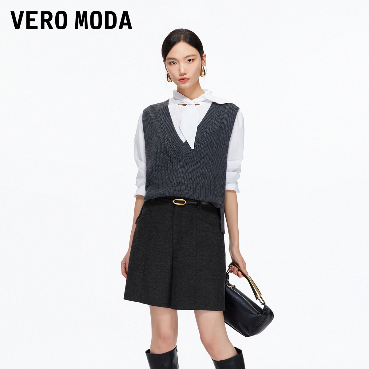 Vero Moda休闲裤25冬季新款双口袋压褶腰带短裤显高显瘦325415001