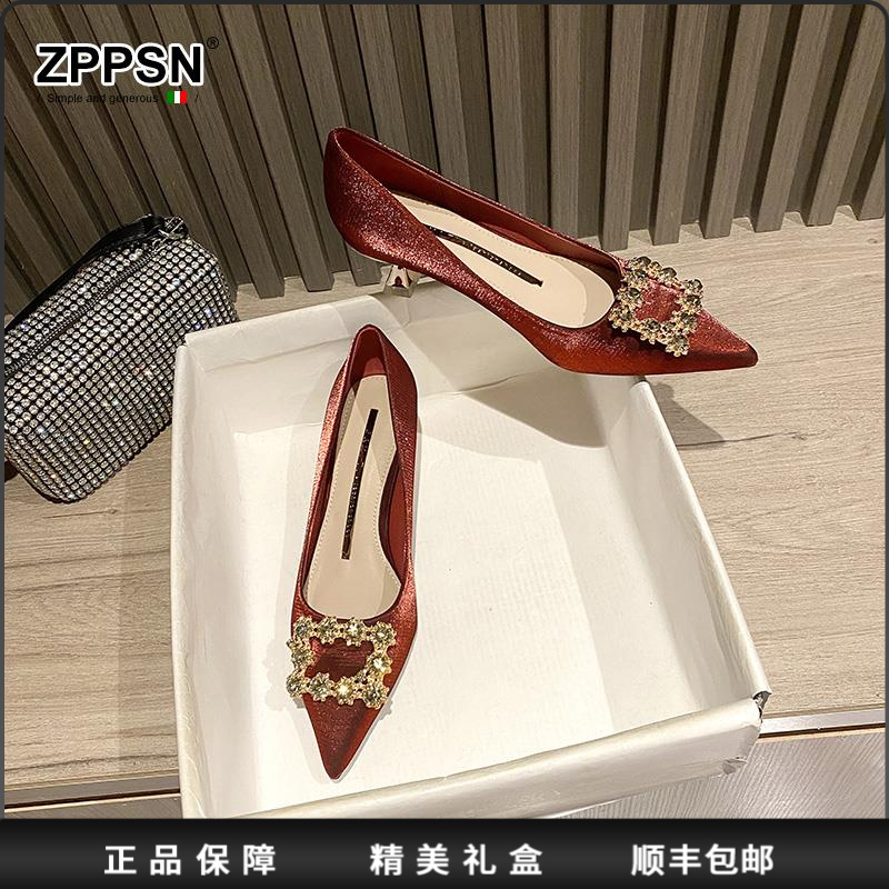 ZPPSN红色高跟鞋女秀禾婚鞋新娘鞋2025新款春秋孕妇低跟不累脚尖