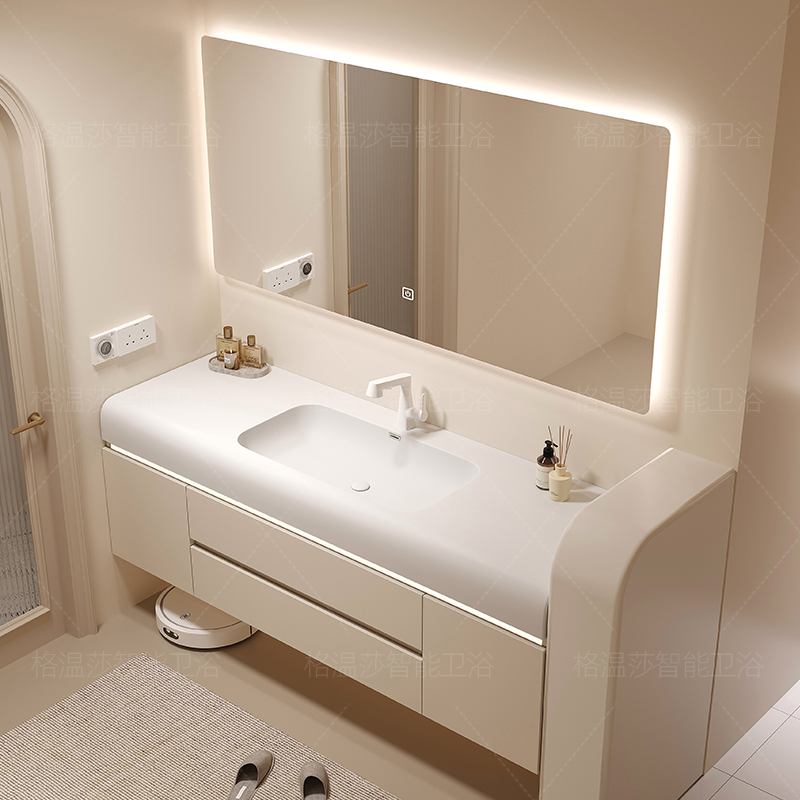 格温莎奶油风智能浴室柜组合卫浴洗手台洗脸盆储物洗手台盆柜组合