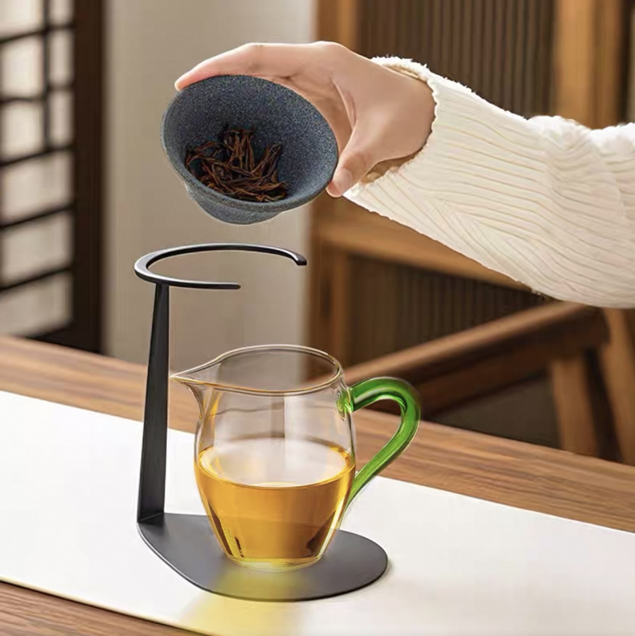 矿石无孔茶漏一体公道杯高端过滤器漏斗茶具配件陶瓷茶滤泡茶专用