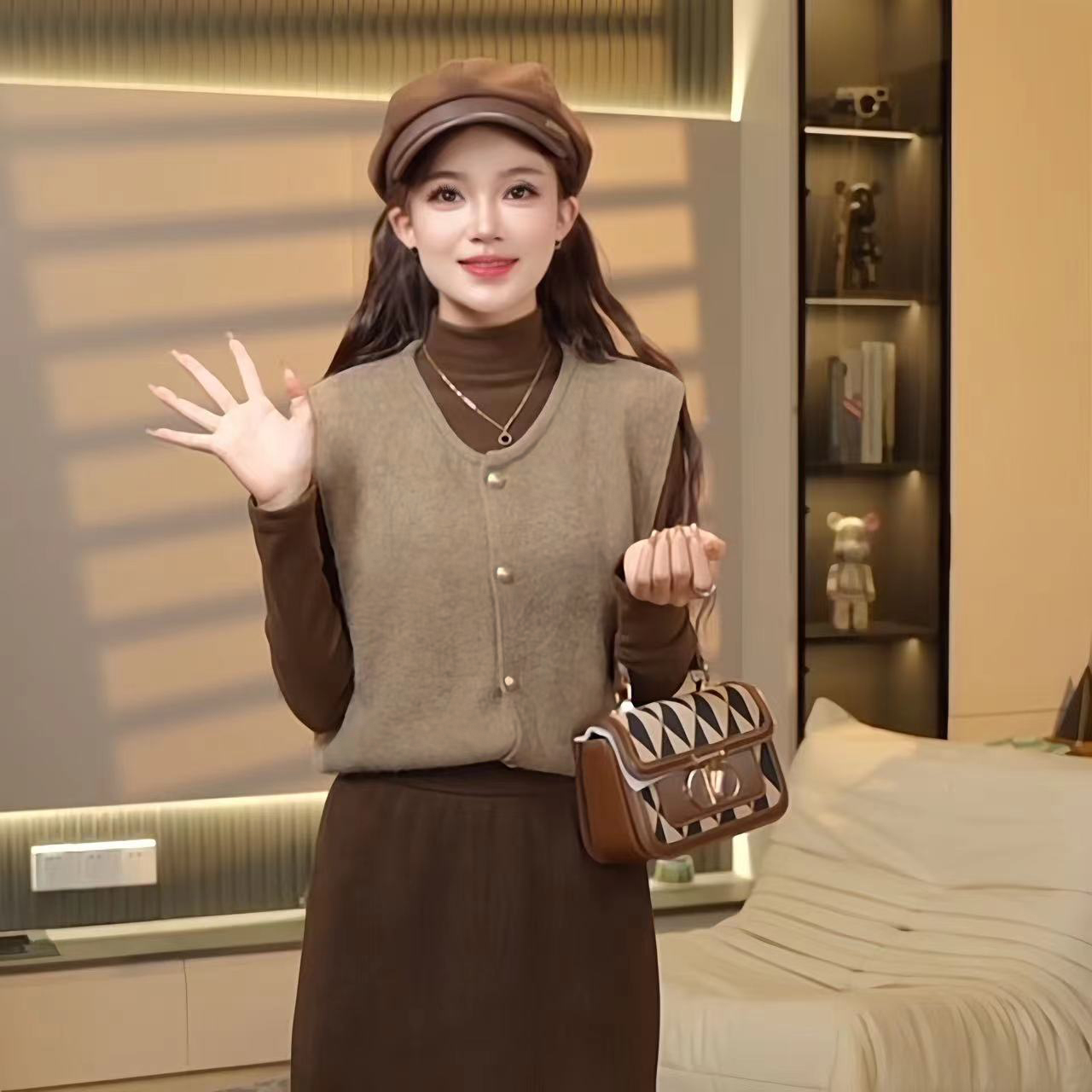 2025新款针织马甲流行轻奢韩剧气质百搭美拉德上衣X