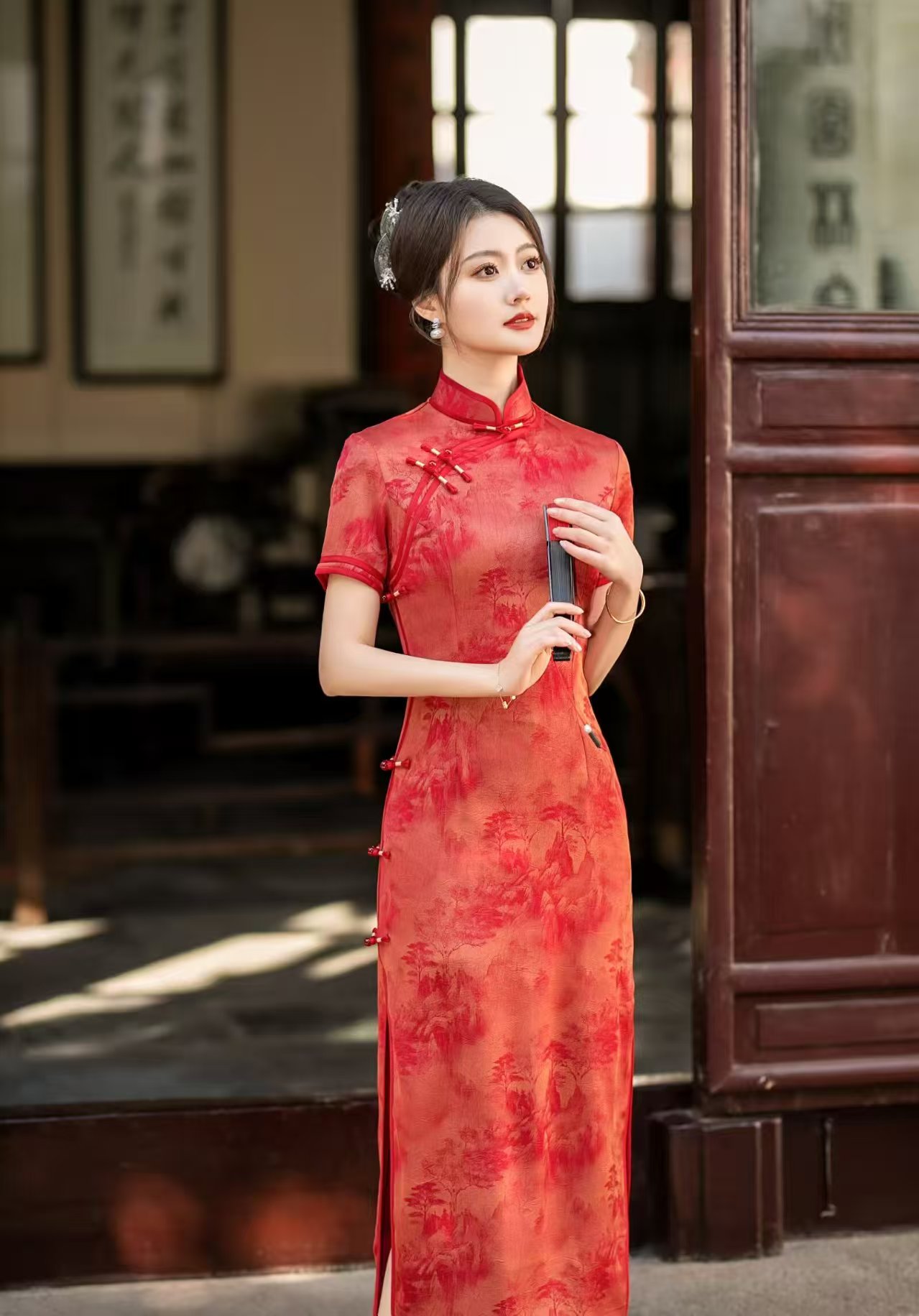 【锦绣山河】中国风夏季复古中长款修身提花优雅旗袍