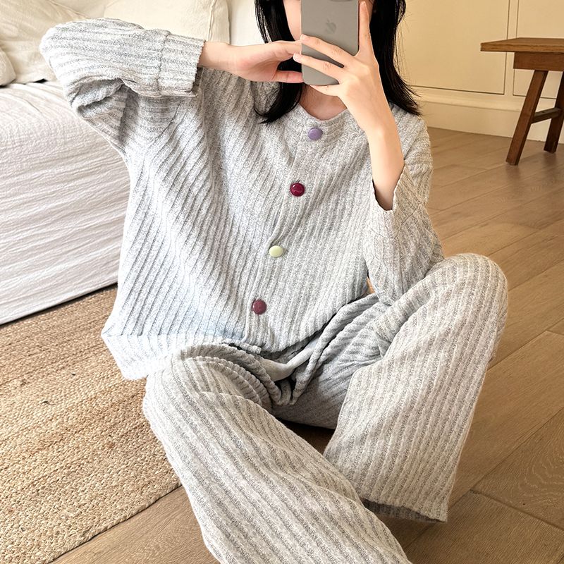 羊羔绒新款睡衣女休闲长袖大码套装保暖德绒可外穿简约秋冬家居服