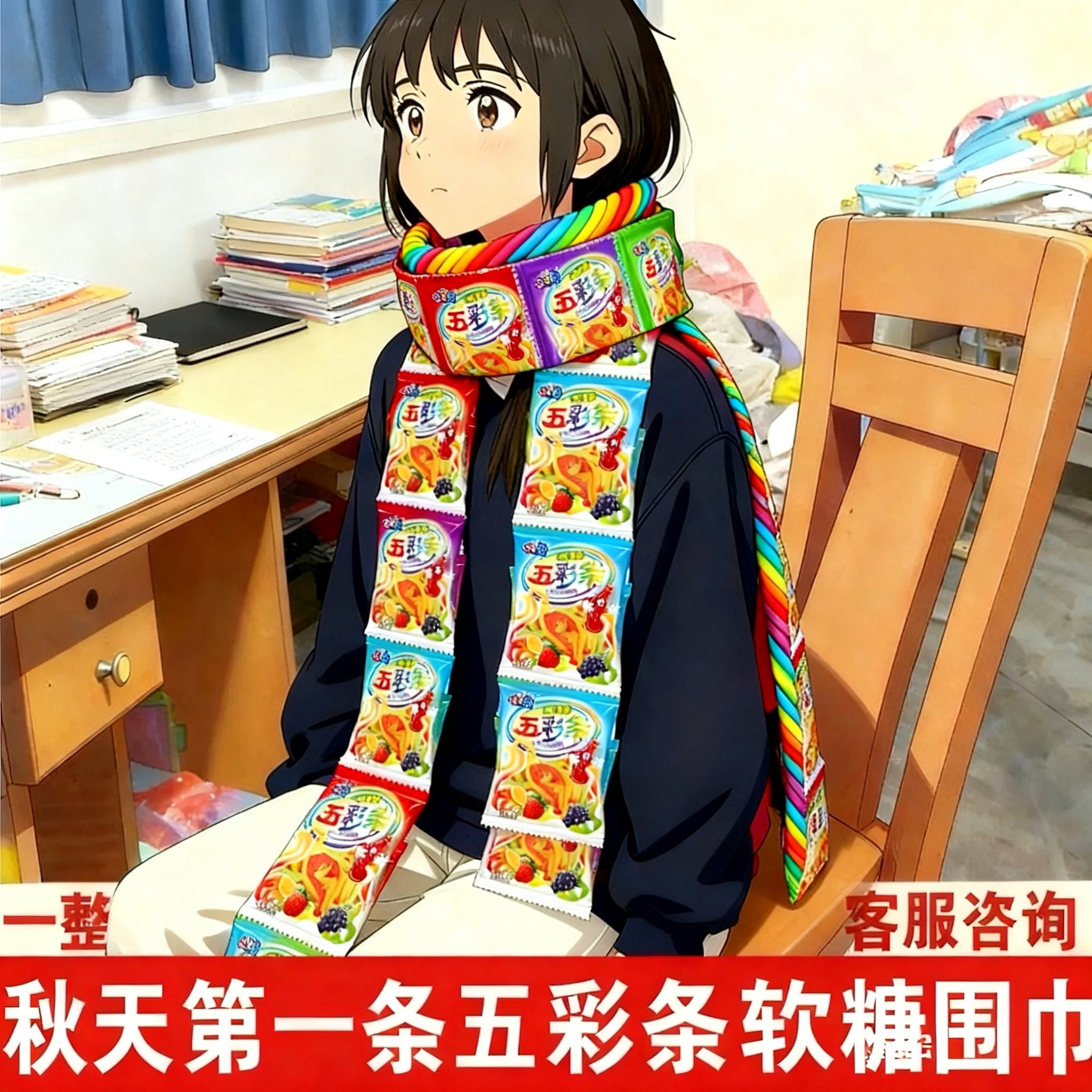 秋天的第一条五彩条围巾五彩条混合水果味软糖橡皮糖独立小包装