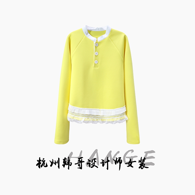 【韩哥欧货女装】冬季加厚热暖绒《暖明黄》撞色超柔亲肤卫衣26095-K6