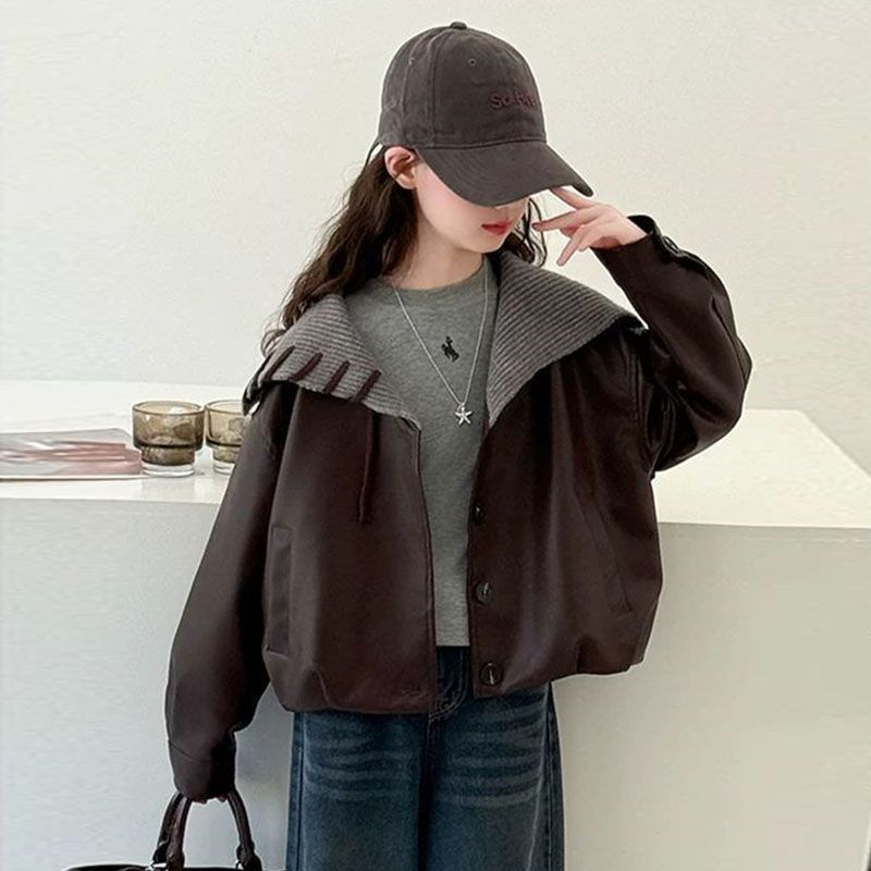 女童冬季皮衣外套2025新款洋气时髦儿童中大童秋冬款外穿皮衣夹克