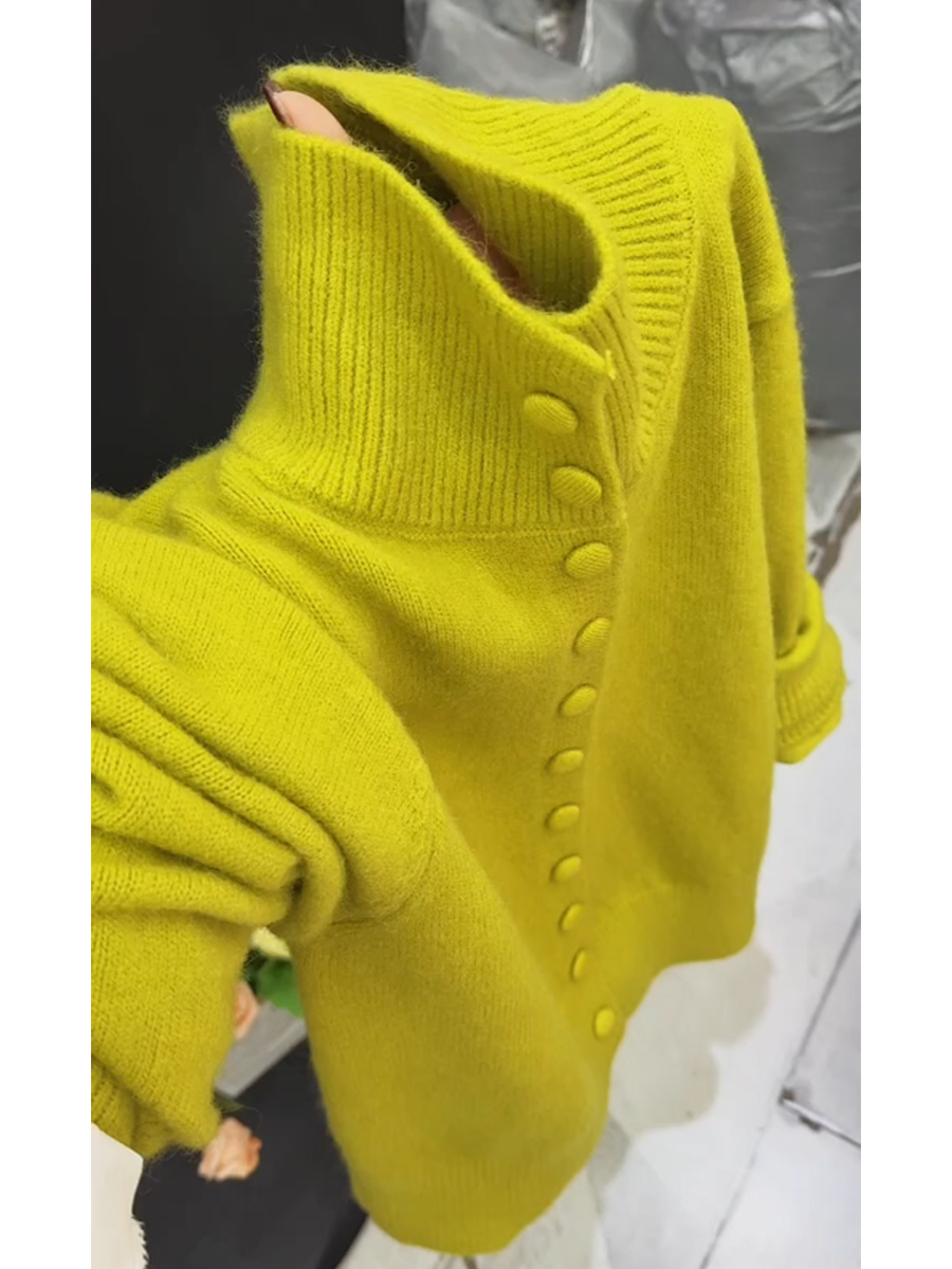 绿色立领针织毛衣外套女2025秋季新款欧货软糯保暖小个子开衫上衣