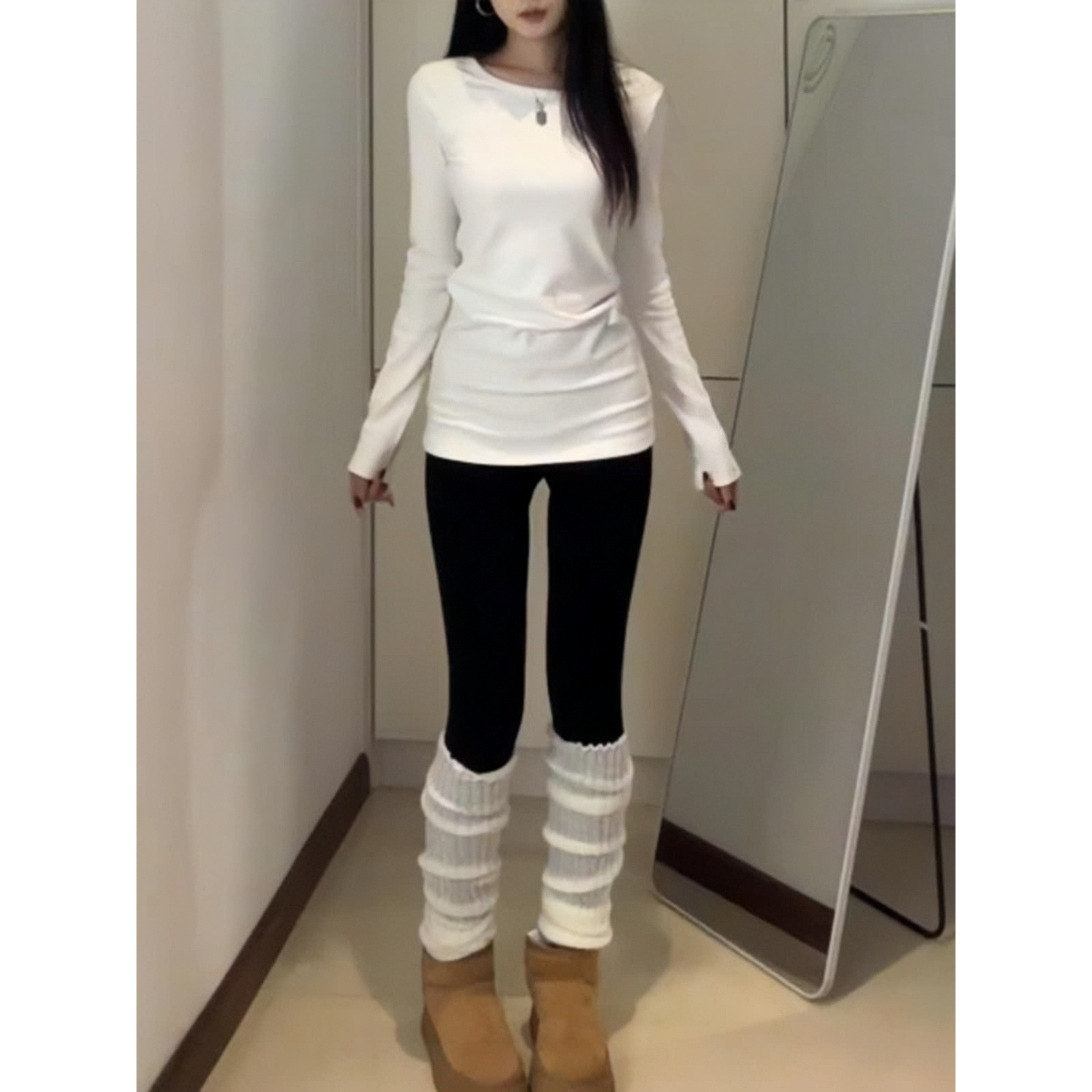 冬季新款纯色保暖双面德绒百搭打底衫女t恤修身慵懒风内搭上衣服