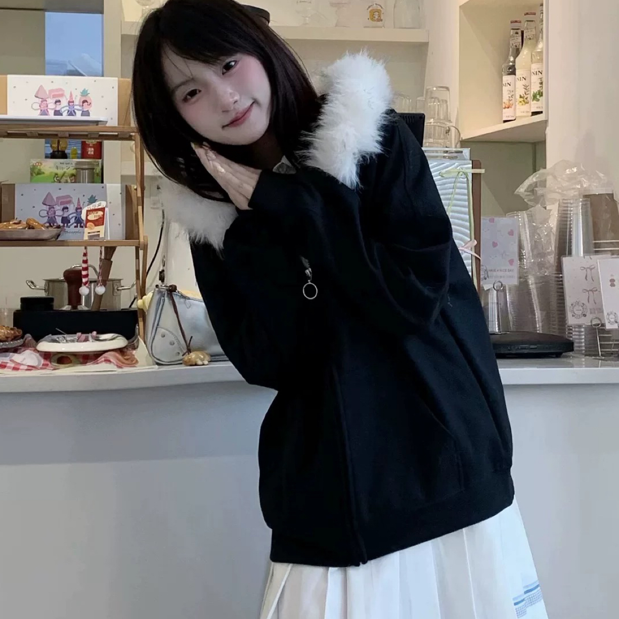 1826巨好看的毛领卫衣外套加绒2025新款秋季毛毛领秋冬漂亮穿搭