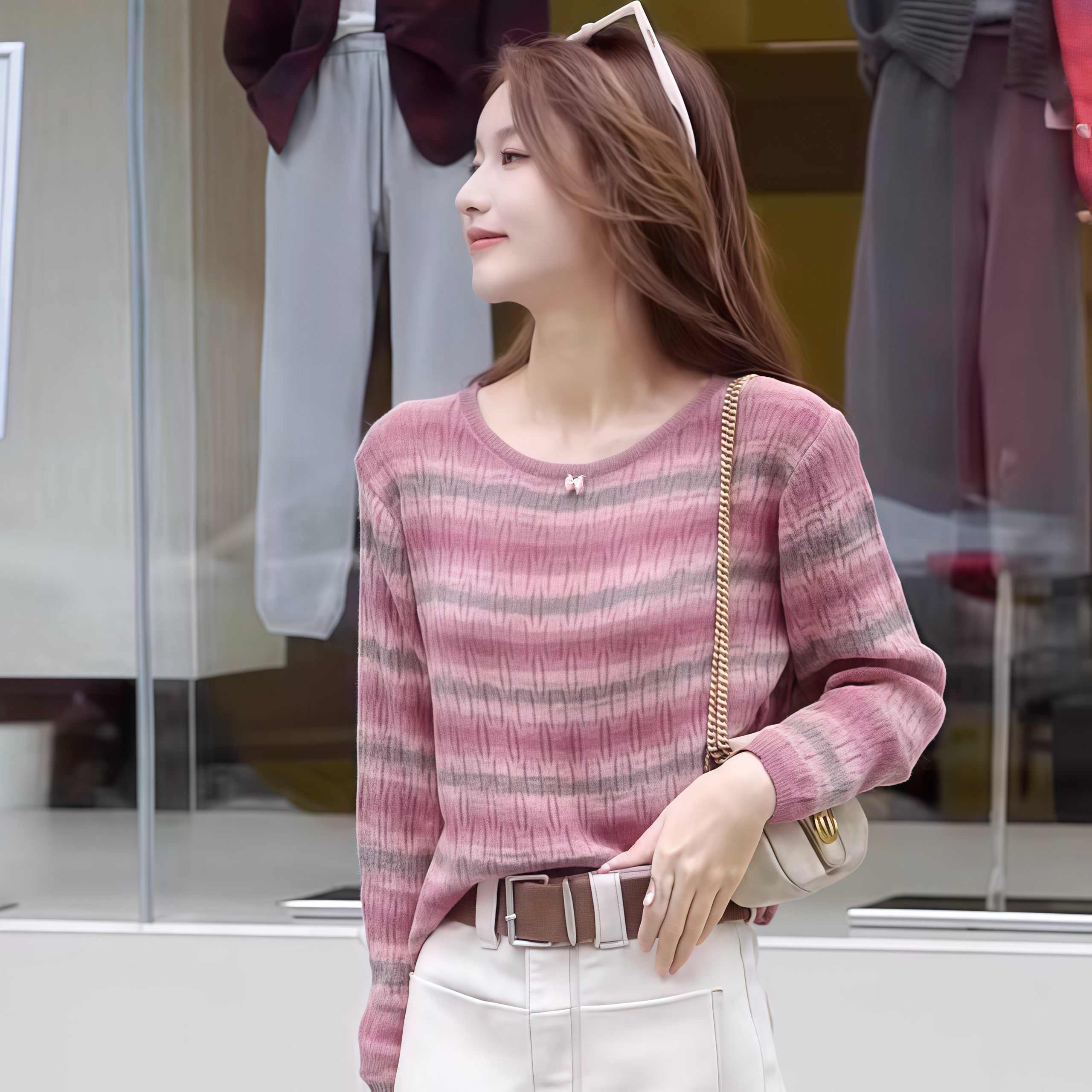 韩系条纹气质减龄针织打底衫女2025秋冬新款时尚百搭显瘦洋气上衣