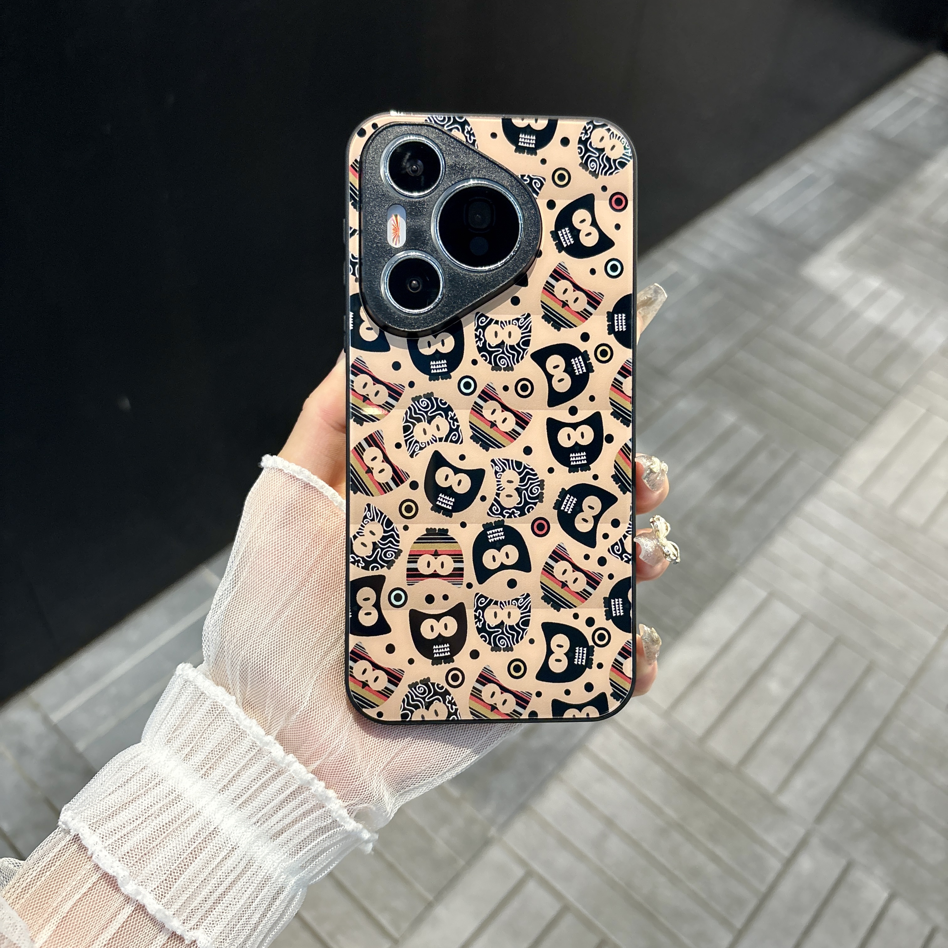 苹果/华为/oppo/vivo/小米 猫头鹰适用pura70肤感玻璃防摔手机壳