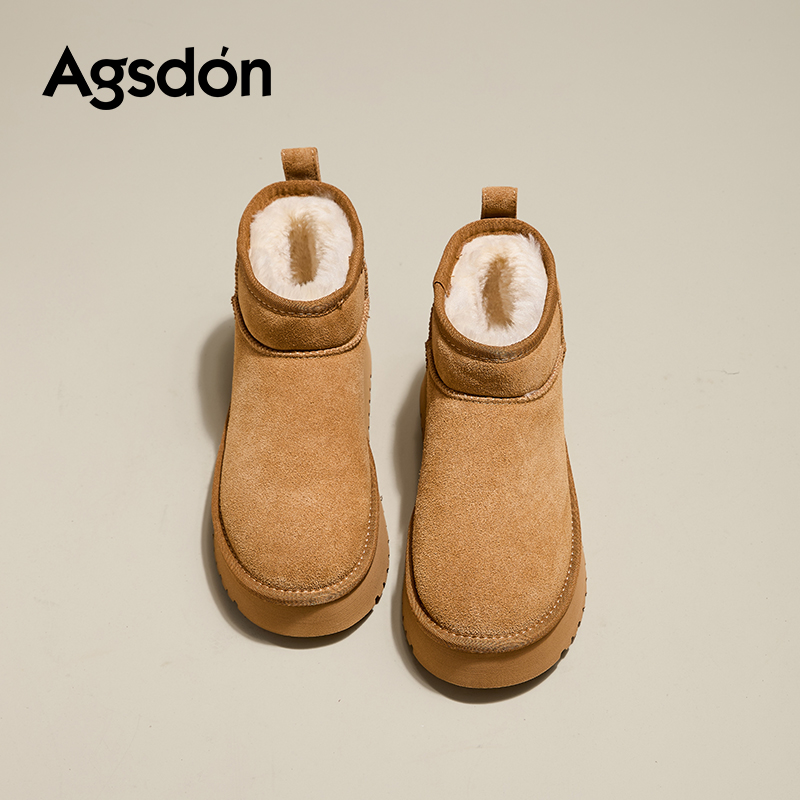 奥古狮登保暖厚底雪地靴女2025冬季新款加绒加厚一脚蹬东北棉鞋xx