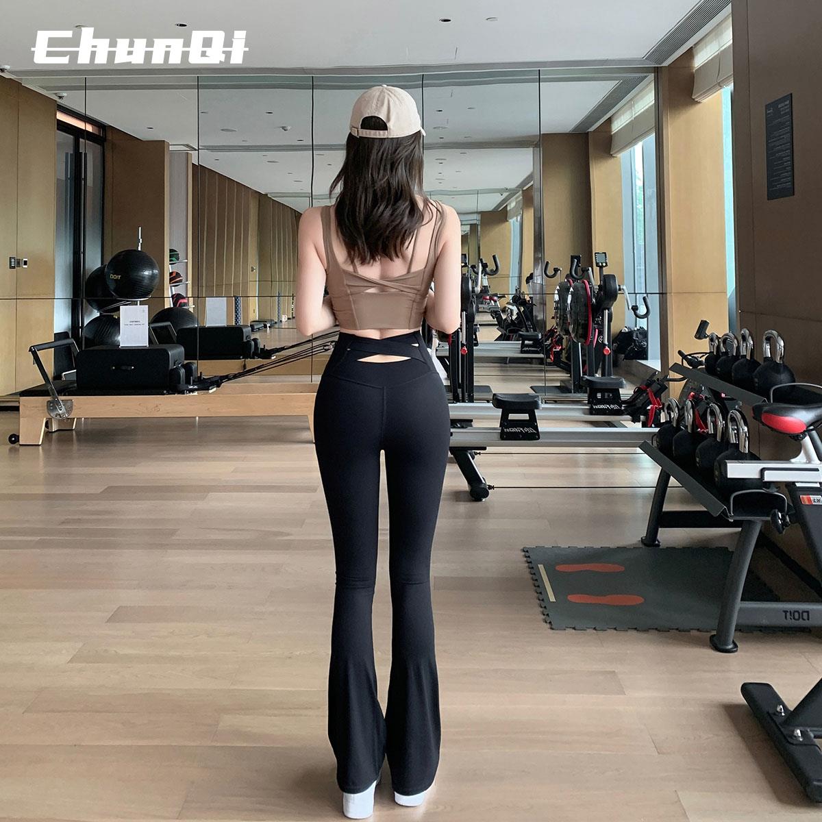 维多利亚运动喇叭裤紧身显瘦高腰提臀阔腿裤裸感弹力透气瑜伽长裤