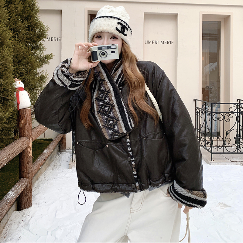 冬季加绒皮衣外套女2025新款深冬超好看的小个子独特别致洋气棉服