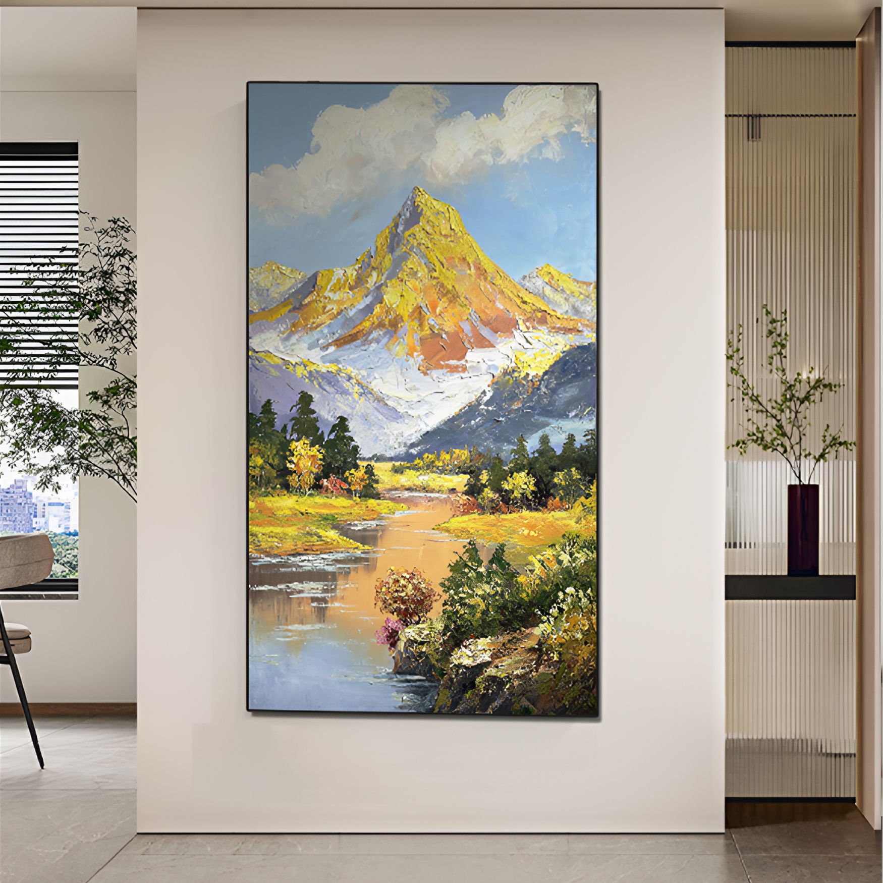 【厚油日照金山】中式山水画入户玄关画装饰画山水风景现代轻