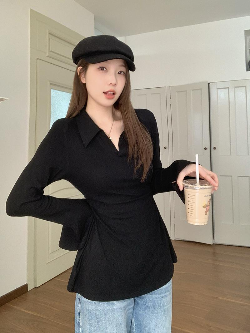 V领设计感喇叭袖收腰翻领上衣300斤大码女装秋季新款这肉显瘦上衣