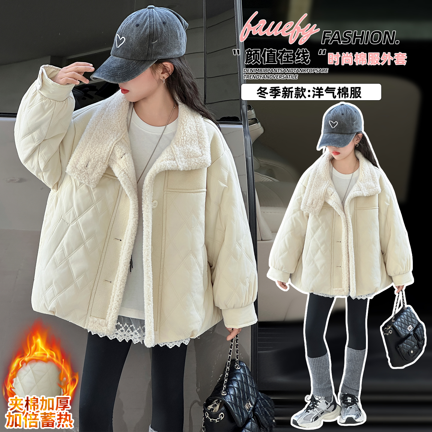 女童冬装韩版休闲棉服外套2025新款洋气女孩秋冬夹棉加厚短裤棉衣