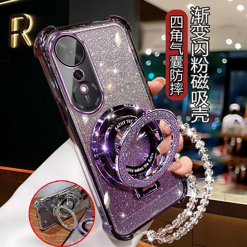 适用荣耀畅玩70plus手机壳新款潮时尚镜子支架LOG-AN00防摔镜头膜