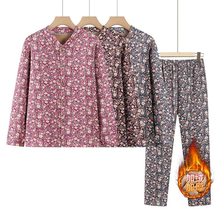 中老年人冬装女奶奶保暖内衣老人衣服加绒加厚妈妈秋冬保暖套装
