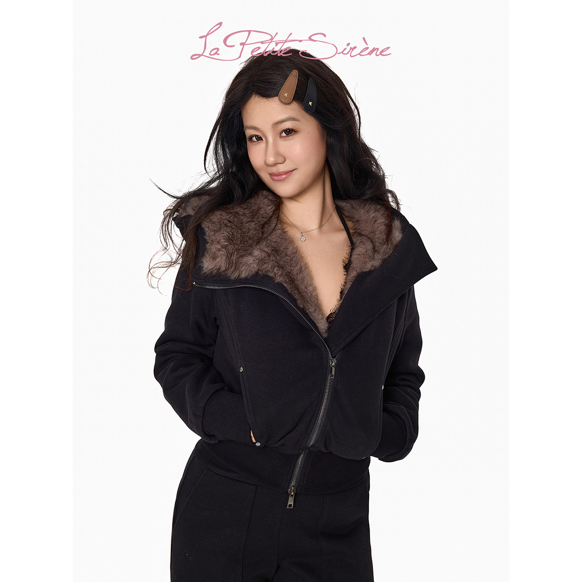 LPS郭卷毛同款百搭显瘦款连帽毛绒外套W39873JM54