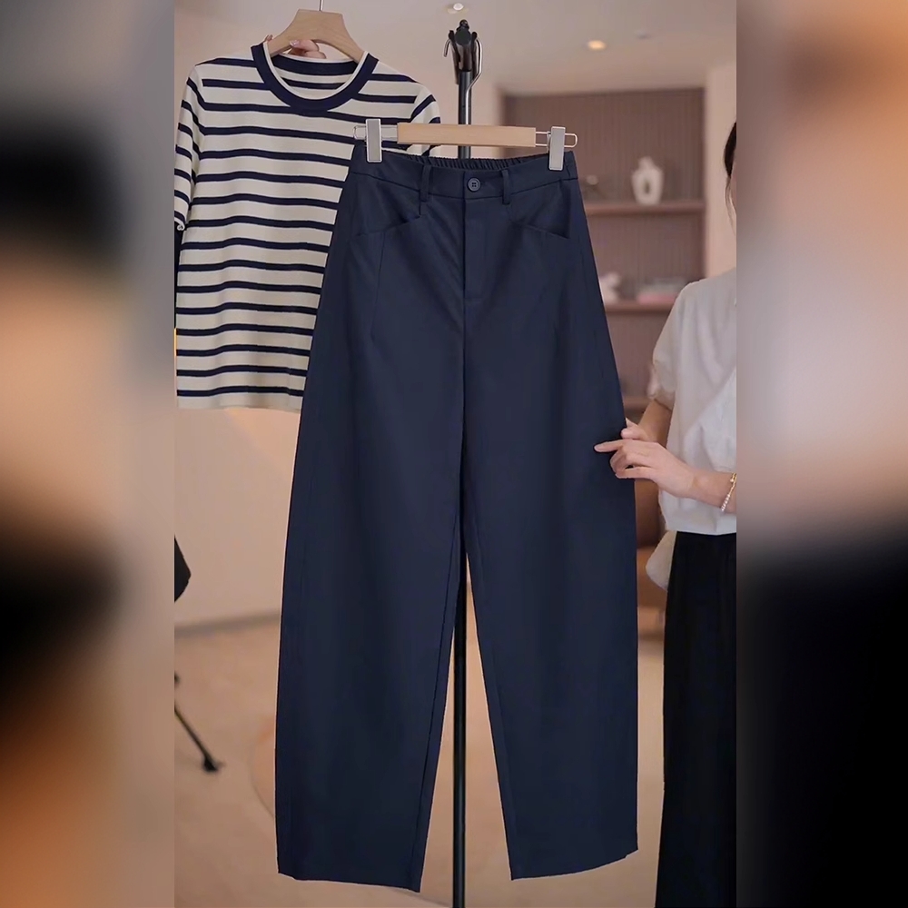 拉夏贝尔镰刀裤女2025夏季薄款休闲裤小个子宽松西装裤显瘦香蕉裤