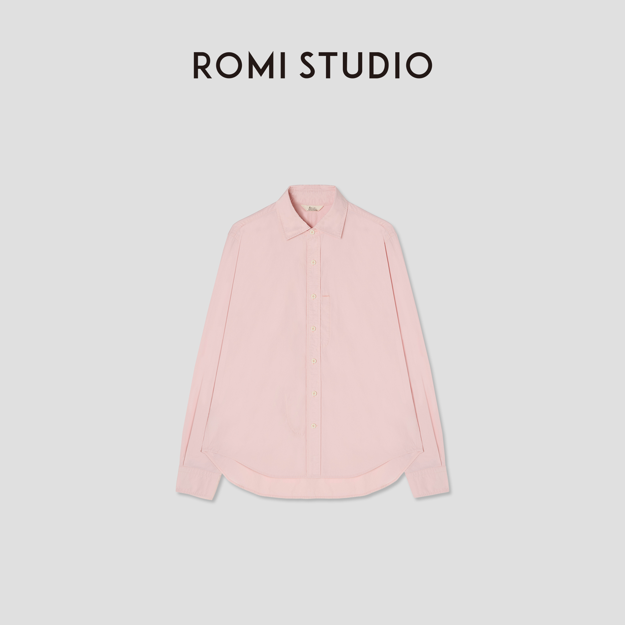ROMI STUDIO“棉的美学”纯棉复古砂洗粉微皱感翻领衬衣RW24SSD0408