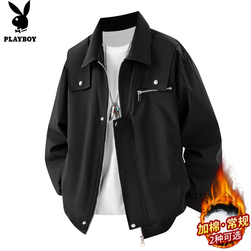 花花公子男士夹克春秋季翻领宽松百搭新款潮流休闲美式工装外套男