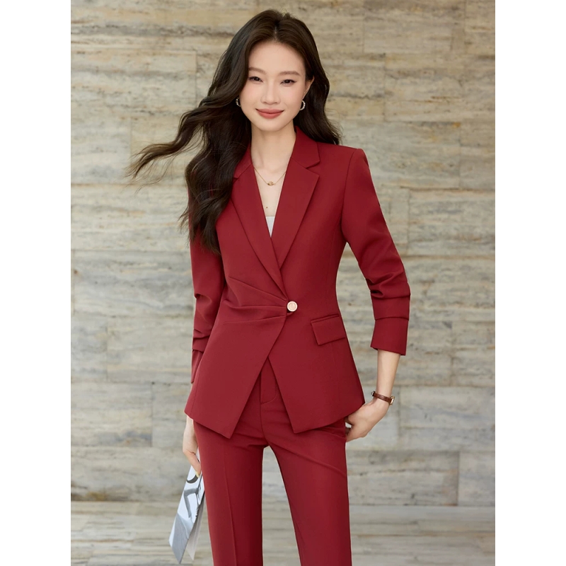 红色西装套装2025春秋新款高端职业气质工作服小个子韩版女士西服