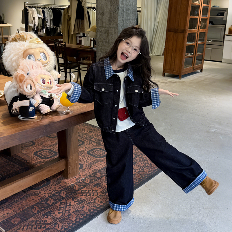 女童牛仔套装春秋2025新款洋气大童韩系外套6-12岁秋装儿童两件套