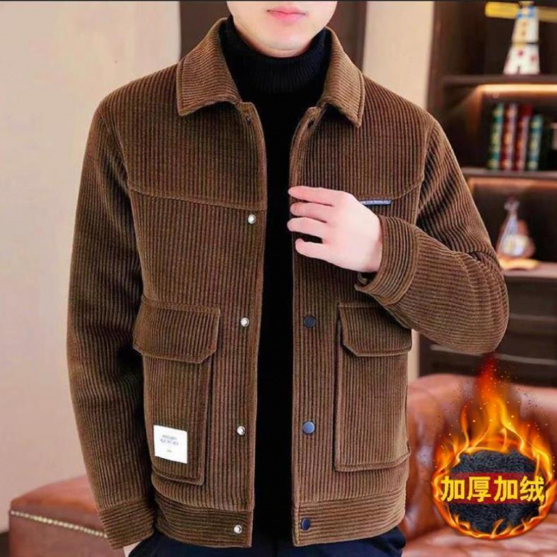 灯芯绒男士秋冬加绒新款修身工装外套新款潮流休闲时尚有气质的春