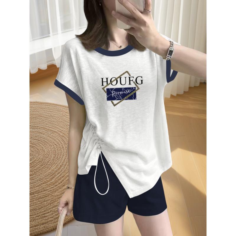 100%雪花棉T恤女2025夏装不规则短袖设计减龄显瘦上衣洋气衣服ins