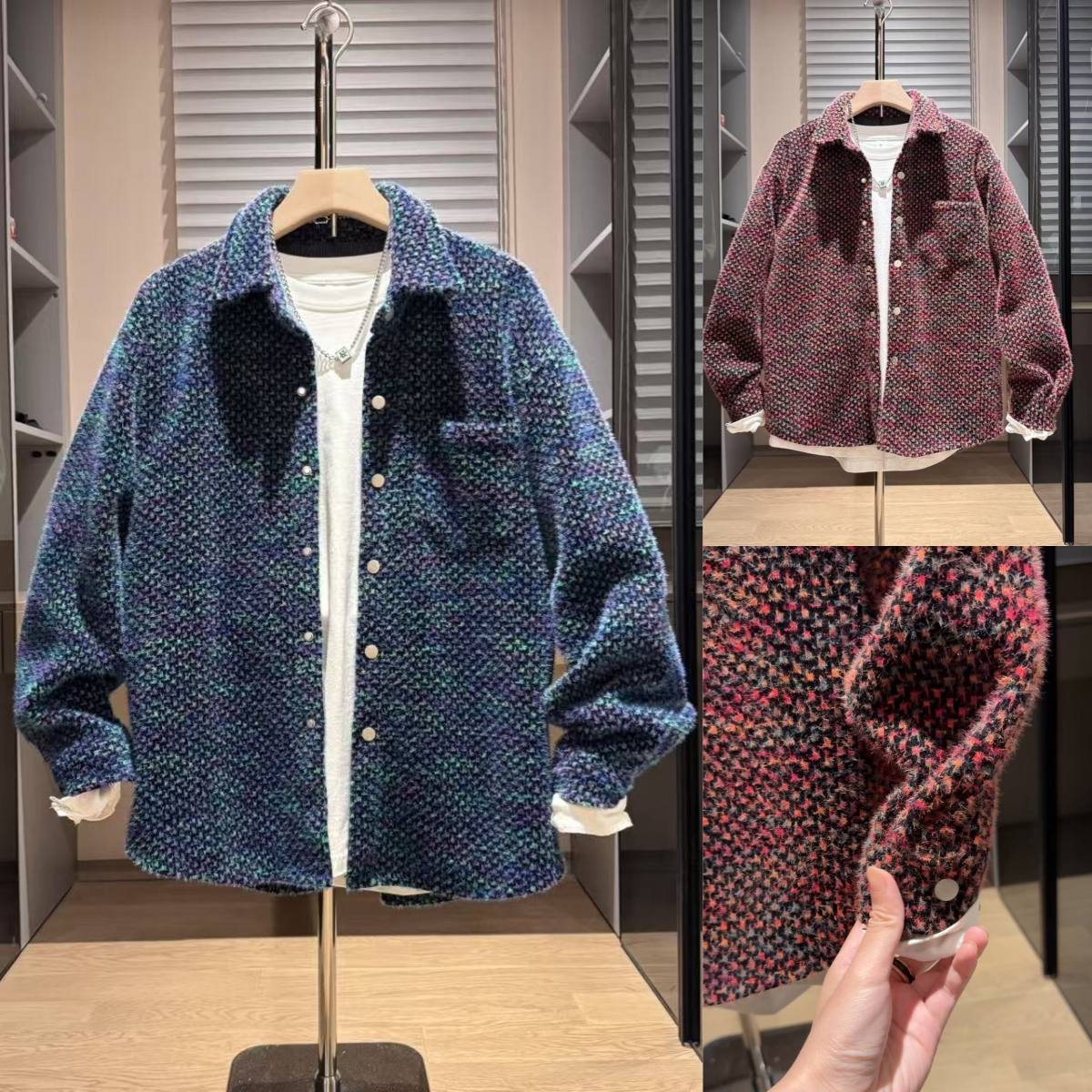 （单款/加棉款）小香风编织痞帅燕尾潮流时尚休闲男士上衣