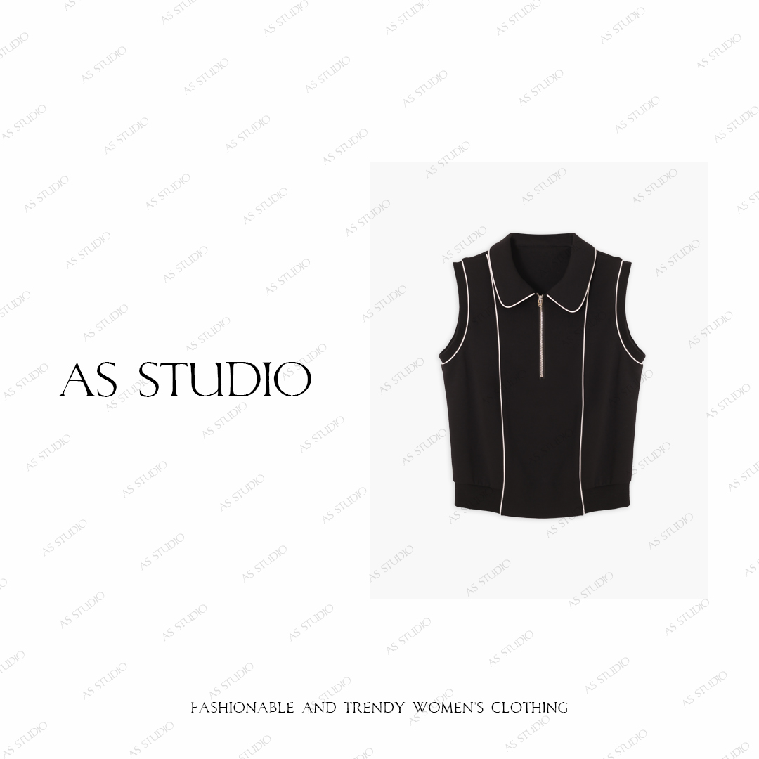 【AS抛物线】25新撞色拼接翻领时髦显瘦气质百搭上衣AS25QZZ02659