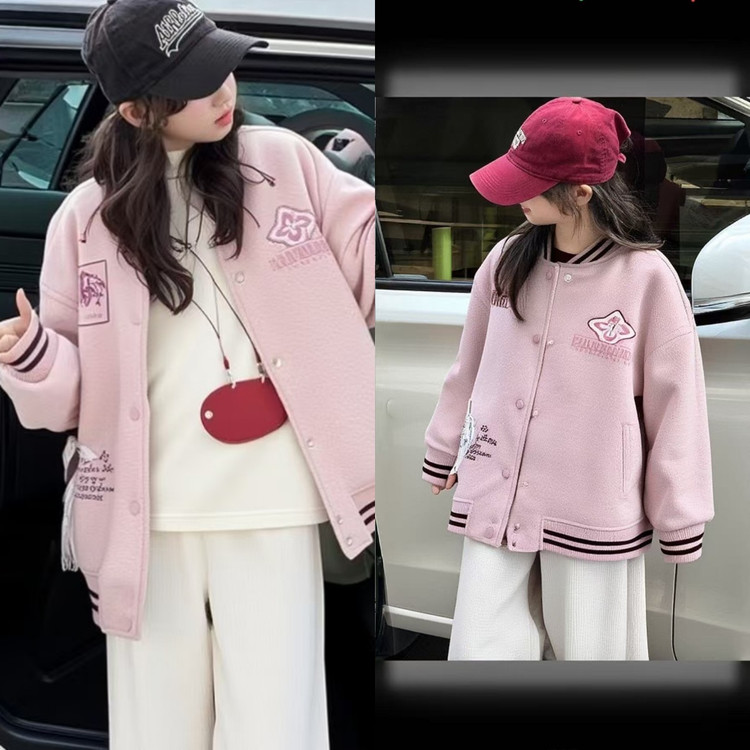 女童新款秋冬款外套2025新款超好看夹棉呢子儿童冬装棒球服