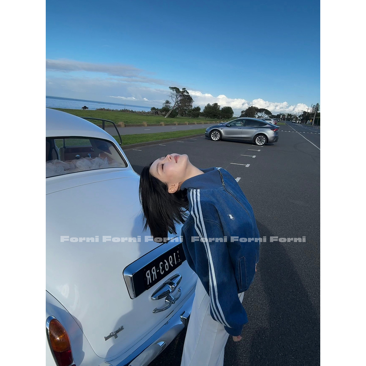 FORNI 温网老钱 刺绣小马标三条杠牛仔棒球外套