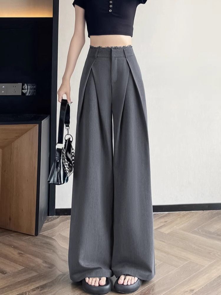 2025夏秋新款蕾丝花边西装裤女宽松慵懒风拖地裤女显瘦垂感阔腿裤