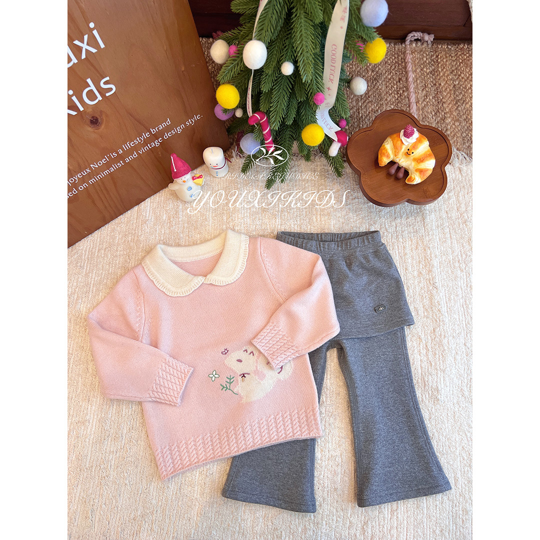 飞飞家·松鼠塔塔25冬儿童韩版娃娃领卡通显白洋气套头毛衣FF3107