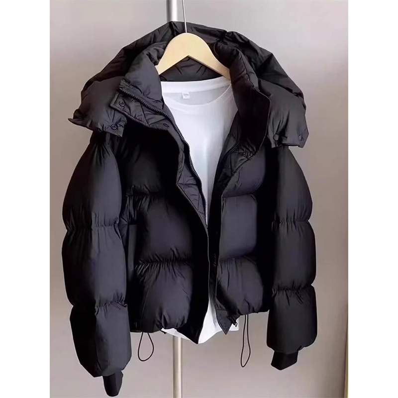 黑色短款羽绒服女2025冬季新款小个子休闲宽松白鸭绒面包服外套