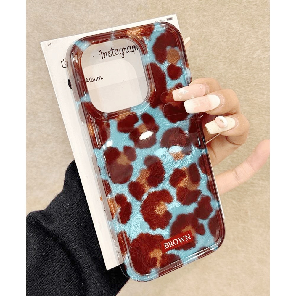 奥菲顿蓝底豹纹适用苹果16/15promax冰川手机壳华为vivoppo小米14