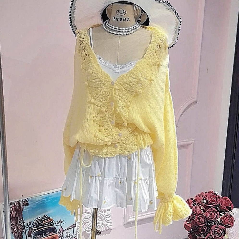 洋气夏季春夏针织毛针织衫长袖镂空V领薄款时尚女