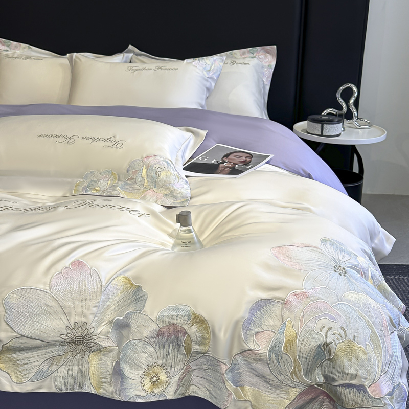 高端轻奢200s磨毛全棉四件套纯棉刺绣被套亲肤裸睡床笠床上用品