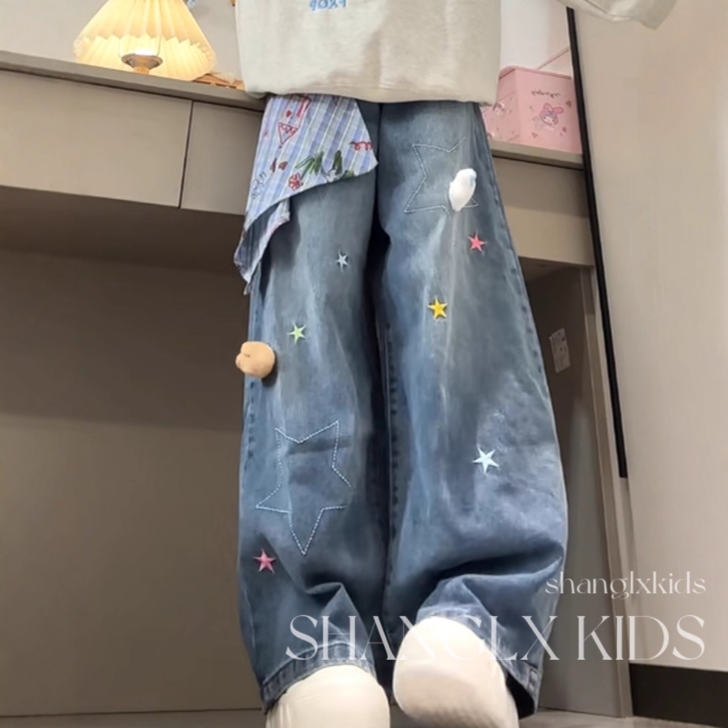 女童超好看加绒裤子星星阔腿牛仔裤2025新款儿童秋外穿一体绒冬装